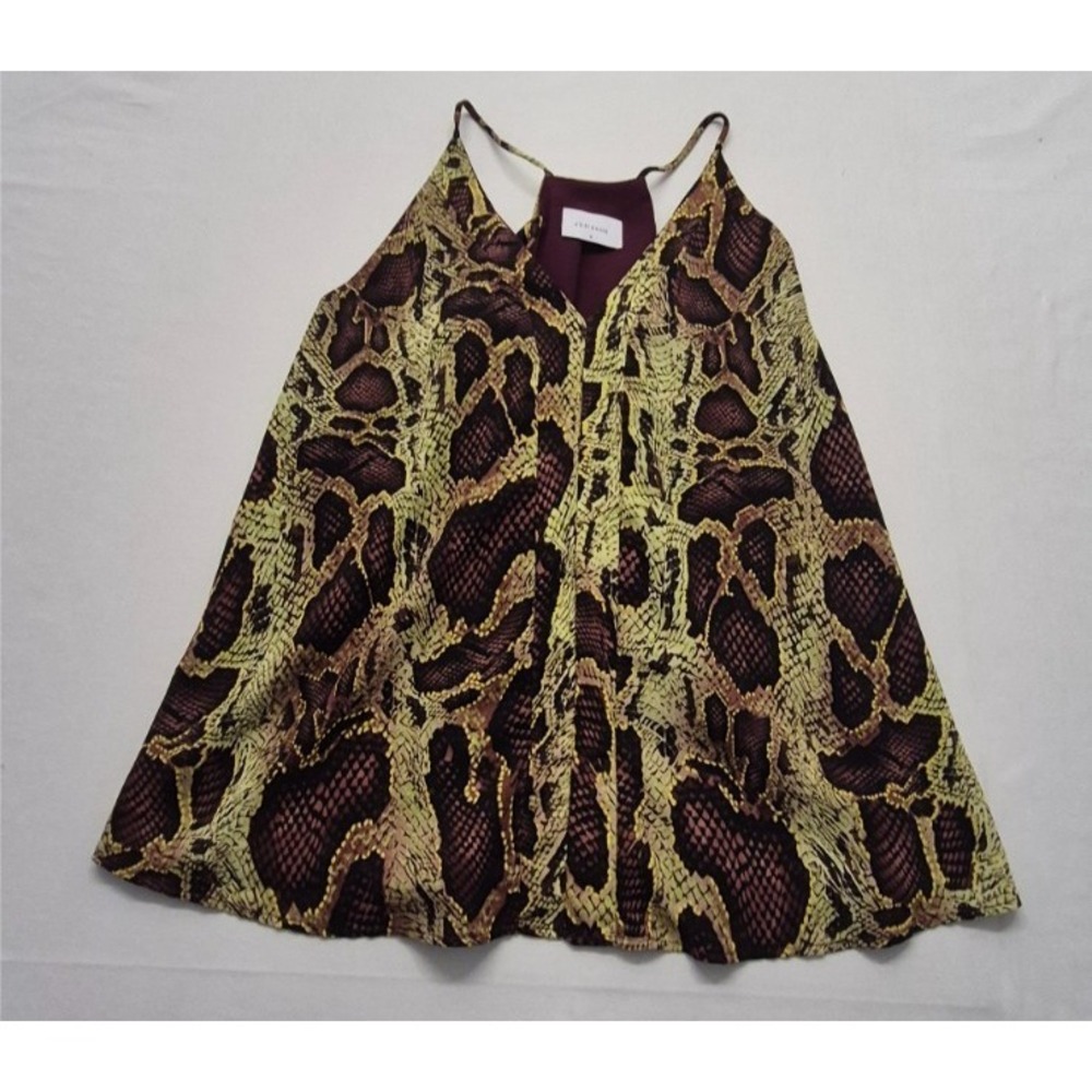 Adrienne Women's sleeveless tunic SM yellow/maroon snake print racing back layer